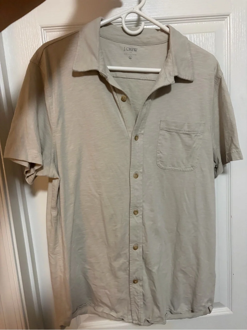 J. Crew Men’s Short Sleeve Button-Down Shirt in Light Tan